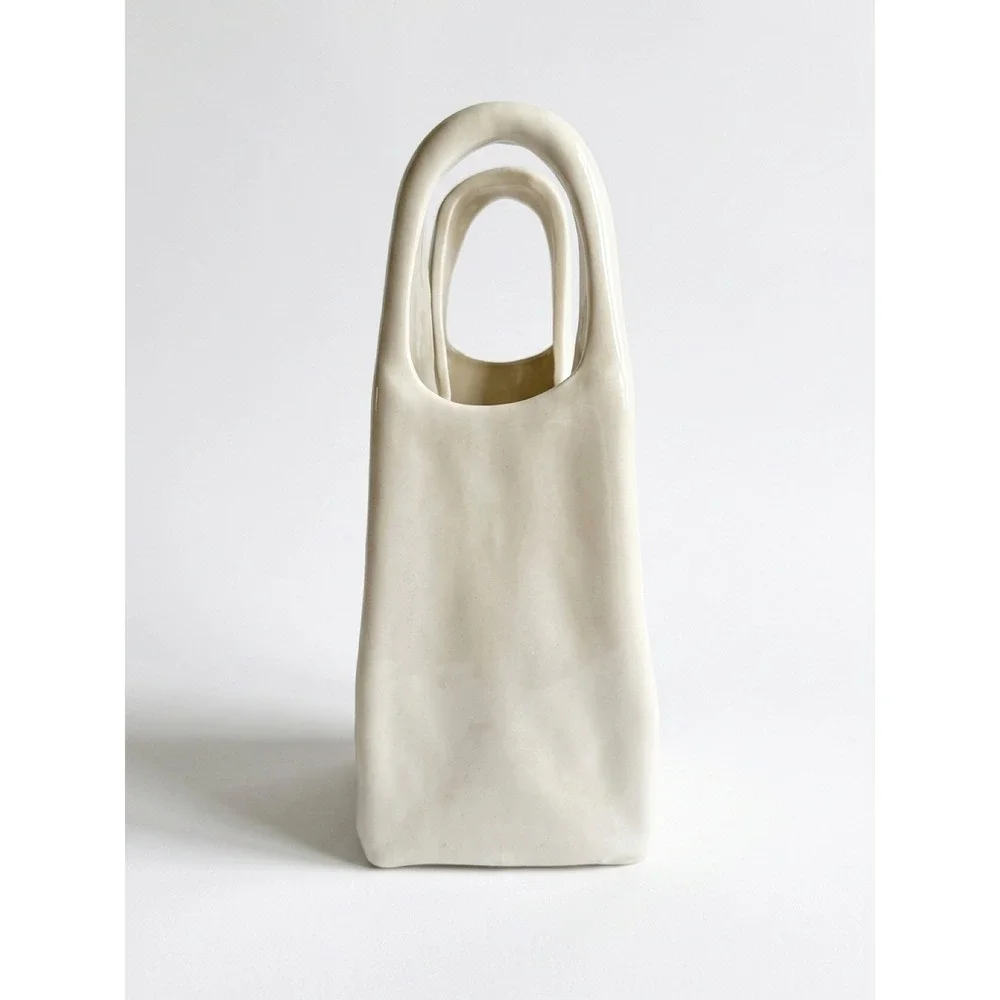 Room 2 Room Blue White Striped Ceramic Tote Bag Vase Coastal Decor